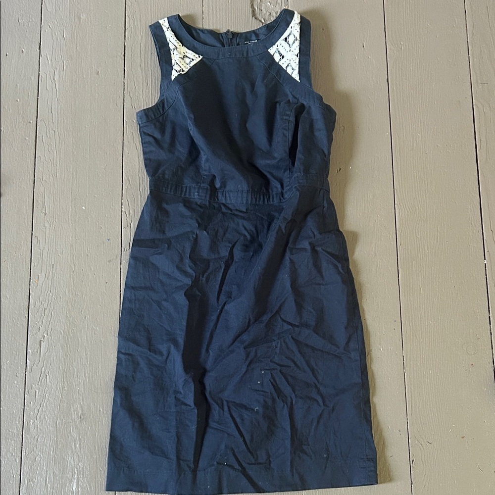 Ann Taylor Navy Blue Mini Dress with White Accents